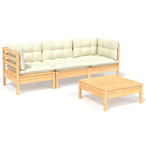 Maison Chic Salon de jardin 4 pcs avec coussins | Ensemble de Table et chaises | Mobilier d'Extérieur crème Bois de pin -GKD47537