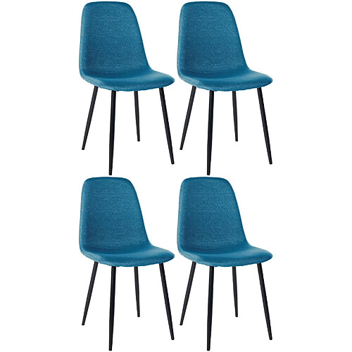 Decoshop26 Lot de 4 chaises de salle à manger design simple avec pieds en métal noir et assise en tissu bleu 10_0001834