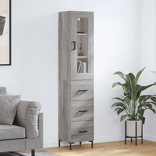 vidaXL Buffet haut Sonoma gris 34,5x34x180 cm Bois d'ingénierie