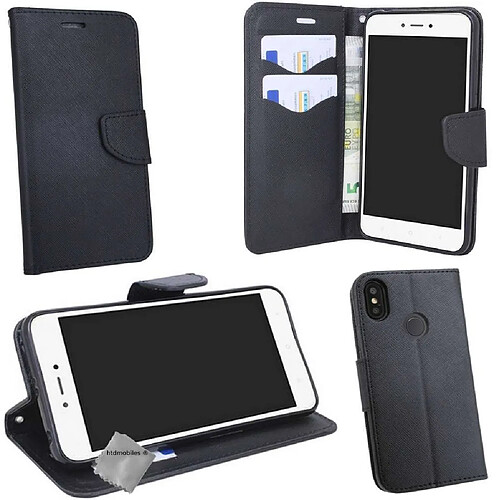 Htdmobiles Housse etui portefeuille pour Xiaomi Redmi Note 5 + verre trempe - NOIR / NOIR