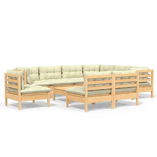 Maison Chic Salon de jardin 10 pcs + coussins - Mobilier/Meubles de jardin - Table et chaises d'extérieur crème Bois de pin solide -MN23283