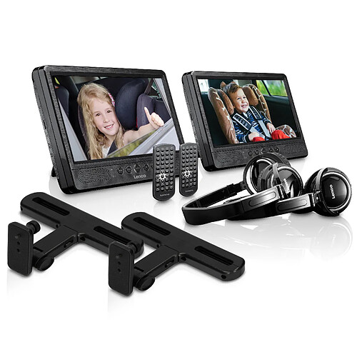 Lenco Lecteur DVD portable 2 x 10" avec USB/carte SD, pile intégrée, deux casques et deux supports DVP-1045 Noir