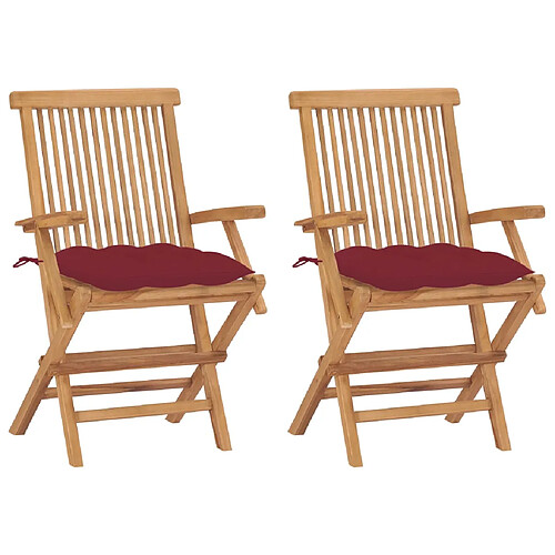 vidaXL Chaises de jardin coussins rouge bordeaux lot de 2 Teck massif