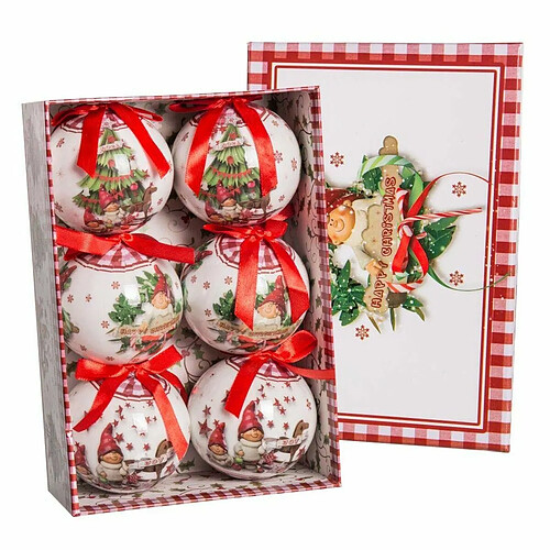 BigBuy Christmas Boules de Noël Rouge Multicouleur Papier Polyfoam 7,5 x 7,5 x 7,5 cm (6 Unités)