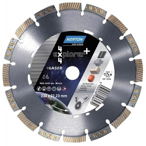 Norton Disque à tronçonner diamant 4x4 Explorer PlusØ 300 épaisseur 2,5 mm alésage 20/25,4 mm