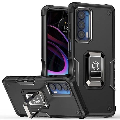 Coque en TPU anti-rayures avec béquille à anneau rotatif noir pour votre Motorola Edge 30 Pro