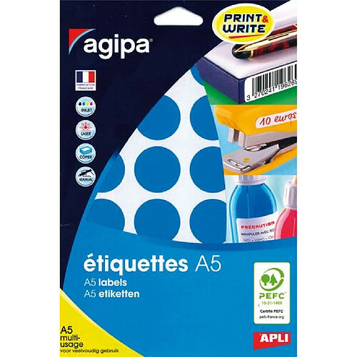 Pastille adhésive 30 mm Agipa 10135 bleue - pochette de 240