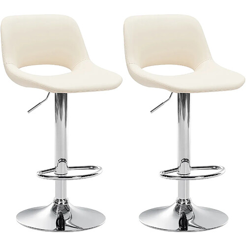 Decoshop26 Tabourets de bar chaises haute x2 avec repose-pieds en PVC crème piètement métallique chromé 10_0004063