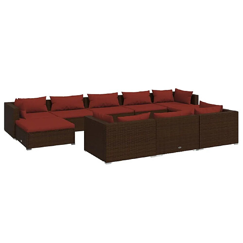 Maison Chic Salon de jardin 10 pcs + coussins - Mobilier/Meubles de jardin - Table et chaises d'extérieur Marron Résine tressée -MN63857