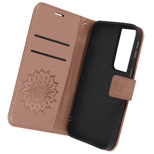 Avizar Étui Samsung S21 Ultra Portefeuille Support Vidéo Motif Mandala Fleur Rose gold