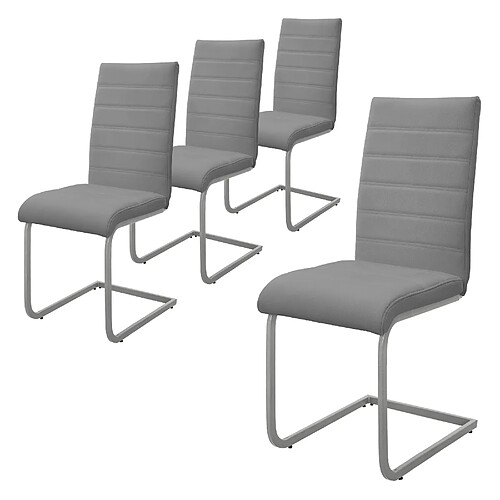 ML-Design Lot de 4 chaises pied luge gris en simili cantilever à dossier haut pour salon