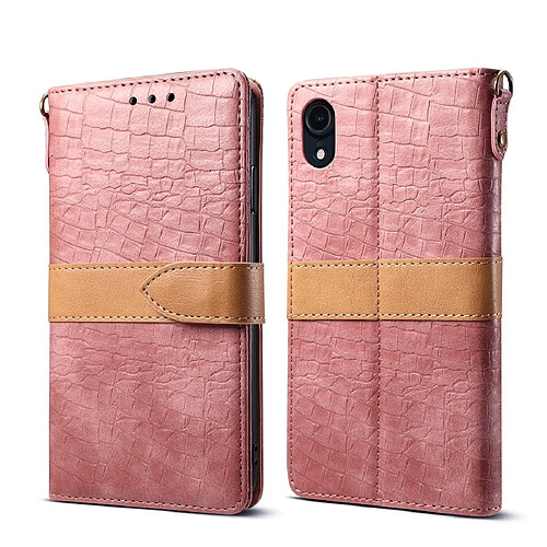 Wewoo Housse Coque Étui en cuir à rabat horizontal PU de texture épissée de couleur crocodile pour iPhone XRavec porte-monnaie et étuifentes cartes et lanière rose