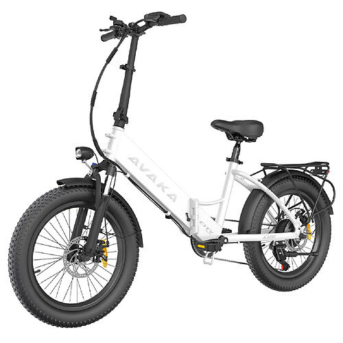 Vélo électrique pliable AVAKA K300, pneus 20 x 3,0 pouces,350W,36V 16 Ah,31 km/h,100 km- Blanc