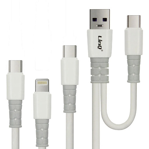 Câble USB-A / USB-C vers USB-C, Lightning et Micro-USB Longueur 1,2 mètre LinQ