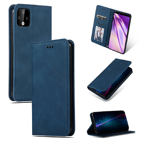 Wewoo Housse Coque en cuir à rabat horizontal magnétique Business Skin Feel Retro pour Google Pixel 4XL bleu marine