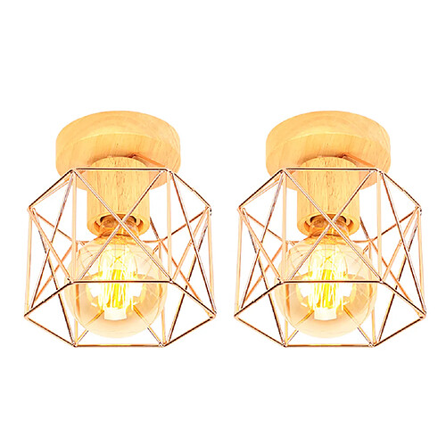 Stoex (2PCS) Plafonnier Moderne Lampe de Plafond Vintage Luminaire Plafonnier Rétro Abat-Jour Cage en Métal Pour Café Couloir Chambre Cuisine Salon Or Rose