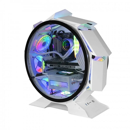 Boîtier PC Mars Gaming MCORB - Refroidissement Extrême - Double fenêtre en verre trempé - Intérieur XL - Compatible avec les refroidisseurs CPU grands et liquides 120 mm - Couleur Blanc