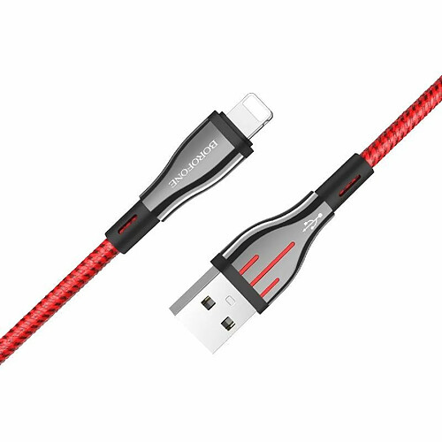 Borofone Highway - Câble de connexion USB vers Lightning de 1,2 m (Noir / Rouge)