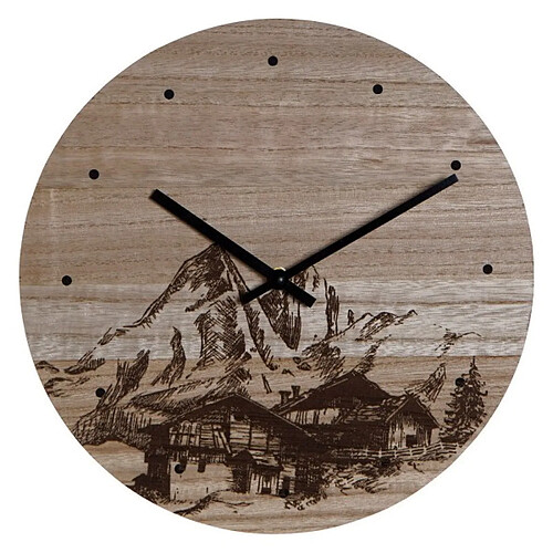 Look & Feel Horloge Murale DKD Home Decor Montagne Noir Bois MDF (30 x 30 x 1.5 cm)