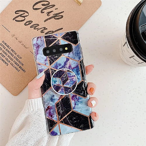 Wewoo Coque Souple Pour Galaxy S10 Plus Placage Motif Géométrique Coloré Mosaïque Marbre TPU Mobile avec Support Pliant Noir PF6