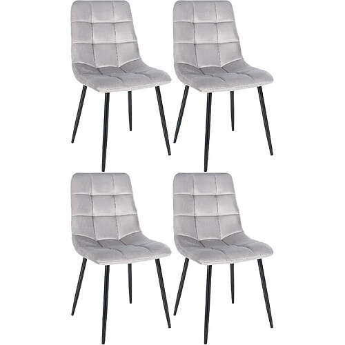 Decoshop26 Lot de 4 chaises de salle à manger coutures décoratives carrées en tissu velours gris et métal noir 10_0001779