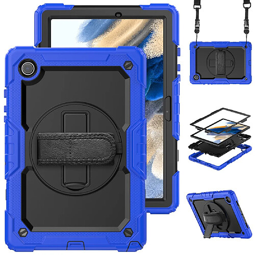 Coque en silicone antichoc avec béquille pivotante et bandoulière noir/bleu pour votre Samsung Galaxy Tab A8 10.5 (2021) Wi-Fi SM-X200/LTE SM-X205