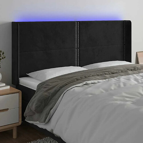 Maison Chic Tête de lit scandinave à LED,meuble de chambre Noir 203x16x118/128 cm Velours -MN19786