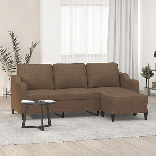 vidaXL Canapé à 3 places avec repose-pieds Marron 180 cm Tissu