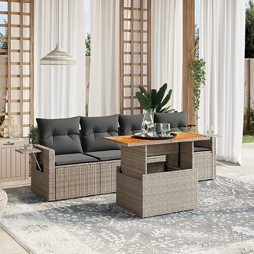 vidaXL Salon de jardin 5 pcs avec coussins gris résine tressée