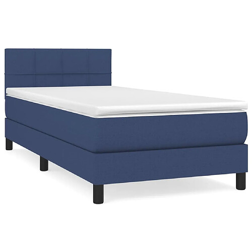 Maison Chic Structures de lit + matelas,Lit à sommier tapissier avec matelas Bleu 90x190 cm Tissu -MN79689