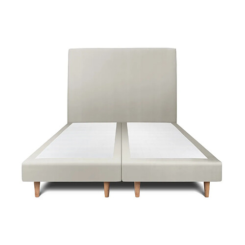 Sommeil de plomb Lit 160x200cm avec tête de lit tapissier velours et double sommier tapissier taupe - Hauteur totale : 29cm