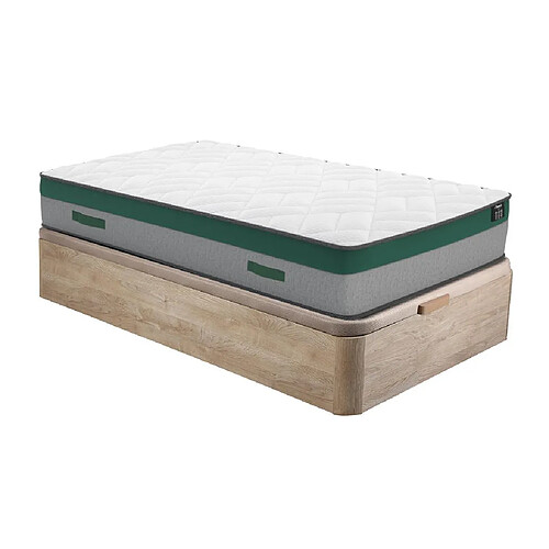 Vente-Unique Ensemble 90 x 190 cm sommier coffre naturel clair + matelas ressorts ensachés ép.22cm - PRESTIGE de YSMÉE