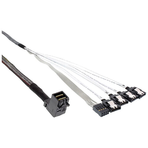 Câble InLine® Mini SAS HD SFF-8643 coudé sur 4x SATA + bande latérale de 0,5 m