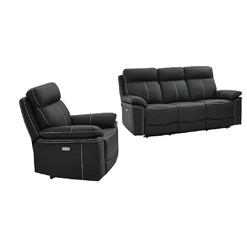 Vente-Unique Canapé 3 places et un fauteuil relax électrique en cuir ISIRIS - Noir