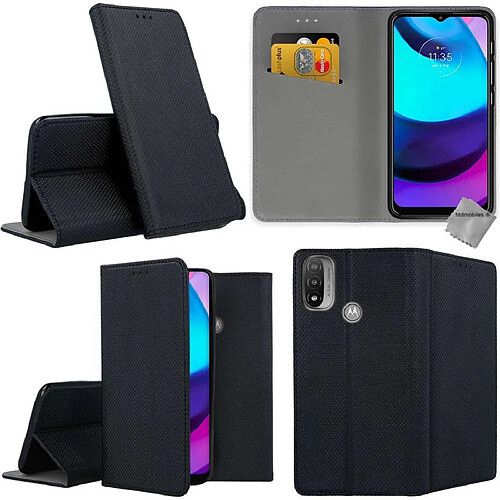 Htdmobiles Housse etui portefeuille avec coque intérieure en silicone pour Motorola Moto E20 / E30 / E40 + film ecran - NOIR MAGNET