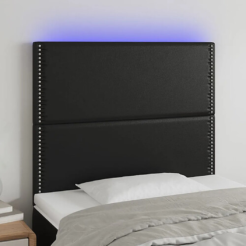 Maison Chic Tête de lit scandinave à LED,meuble de chambre Noir 90x5x118/128 cm Similicuir -MN96163