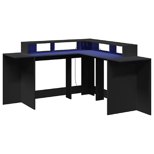 Helloshop26 Bureau table poste de travail meuble d'ordinateur informatique étude avec lumières LED 152 x 152 x 91 cm bois d'ingénierie noir 02_0023430