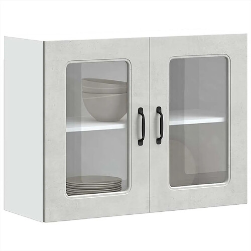 vidaXL Armoire murale de cuisine avec porte en verre Kalmar gris béton