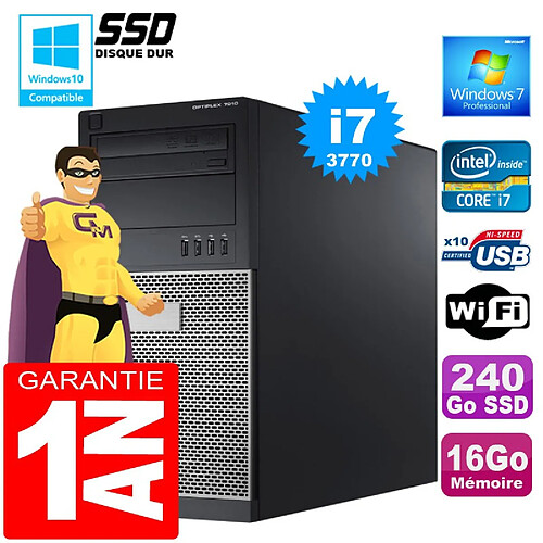 PC Tour DELL 7010 Core I7-3770 Ram 16Go Disque 240 Go SSD Graveur DVD Wifi W7 · Occasion