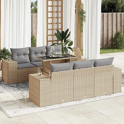 vidaXL Salon de jardin avec coussins 7 pcs beige résine tressée