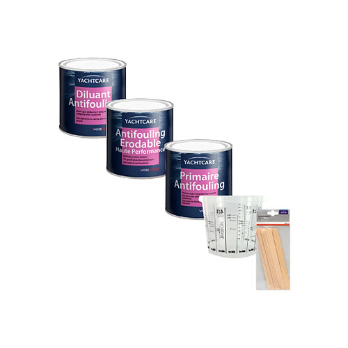 Pack YACHTCARE spécial peinture grise -Antifouling-Diluant-Primaire et accessoires- 3x 750 ml