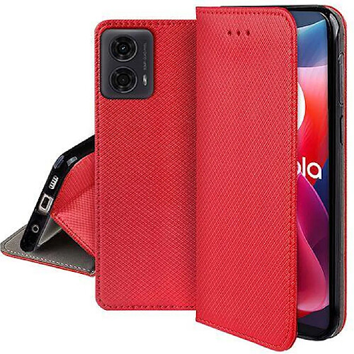 Htdmobiles Housse etui portefeuille avec coque interieure en silicone pour Motorola Moto G04 / G04s / G24 / G24 Power / E14 + verre trempe - ROUGE MAGNET