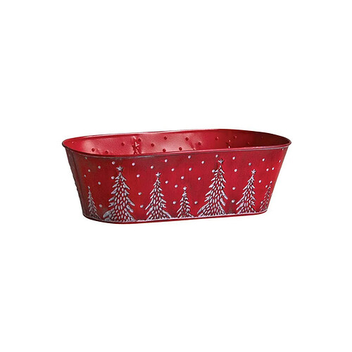 Aubry Gaspard Corbeille en métal rouge sapins de Noël 35 cm.