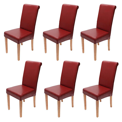 Mendler Lot de 6 chaises de séjour Novara II, cuir ~ rouge/pieds clairs