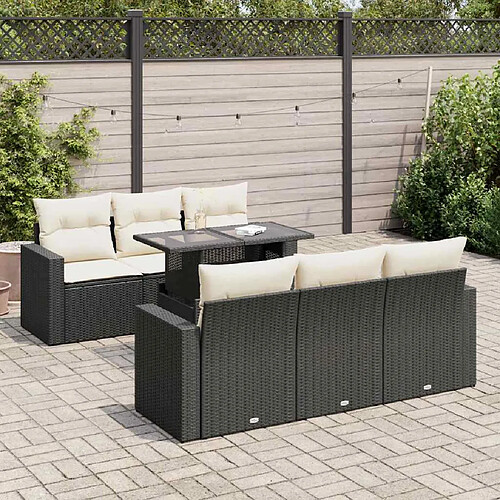 vidaXL Salon de jardin 7 pcs avec coussins noir résine tressée