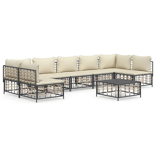 Maison Chic Salon de jardin 8 pcs + coussins - Mobilier/Meubles de jardin - Table et chaises d'extérieur anthracite résine tressée -MN74216