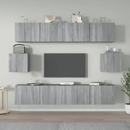 Maison Chic Ensemble de meubles TV 6 pcs | Banc TV Moderne pour salon | Meuble de Rangement - Sonoma gris Bois d'ingénierie -MN74791