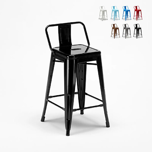 Ahd Amazing Home Design Tabouret Tolix industriel en acier avec dossier métallique bar cuisine Steel Top, Couleur: Noir