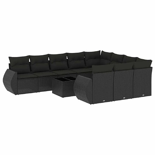 Maison Chic Salon de jardin 11 pcs avec coussins | Ensemble de Table et chaises | Mobilier d'Extérieur noir résine tressée -GKD67595