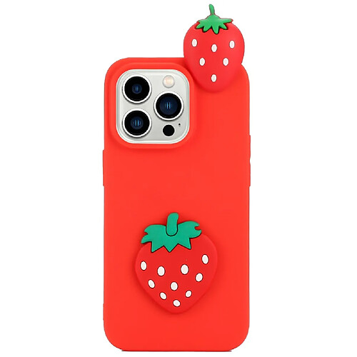 Coque en silicone Motif de dessin animé en 3D, anti-rayures pour votre iPhone 14 Pro - fraise